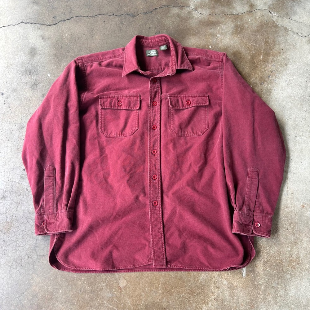 L.L. Bean Chamois Shirt Mens L Maroon Excellent Made in USA Cotton Button Down